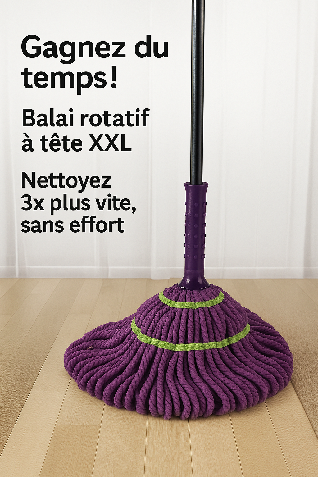 Balai Twist ultra absorbant: essorage flash, anti-gouttes, sol sec en 30 s