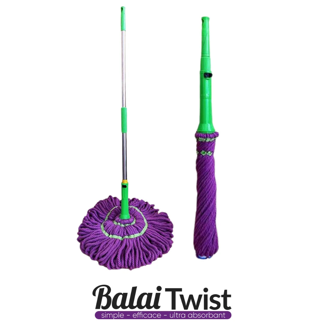 Balai Twist ultra absorbant: essorage flash, anti-gouttes, sol sec en 30 s