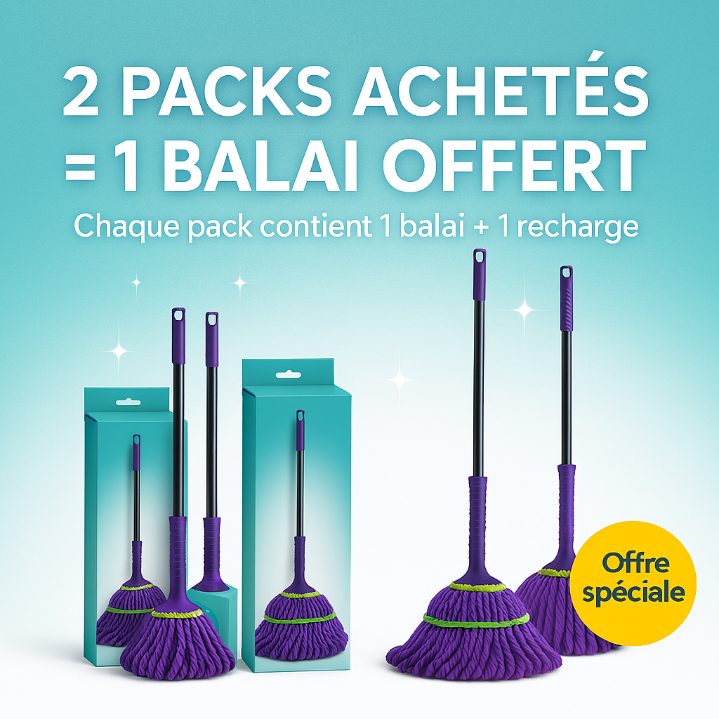 2 packs achetés = 1 balai offert